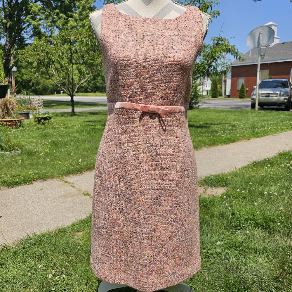 GAP Multicolor Tweed Midi Dress with Pink Bow